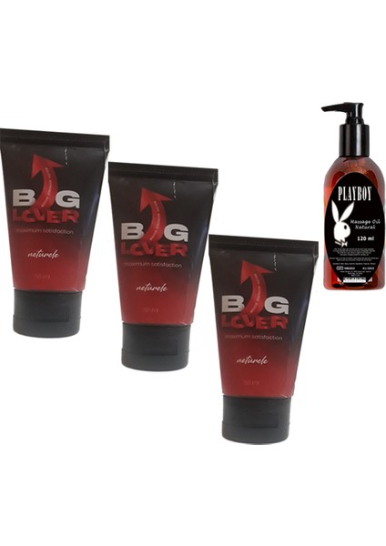 Big Lover Erkeklere Özel 50 ml Jel 50 ml Maximum Strength Hardening Gel For Men 3 Adet + Playboy 120 ml Masaj Yağı