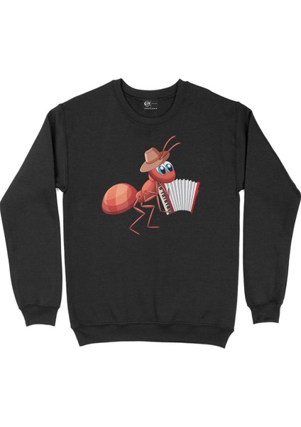 Akordeon Çalan Karınca Siyah Sweatshirt