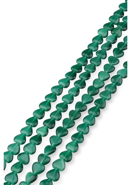 12 x 12 mm Yeşil Kalp Kedi Gözü Taşı Dizi