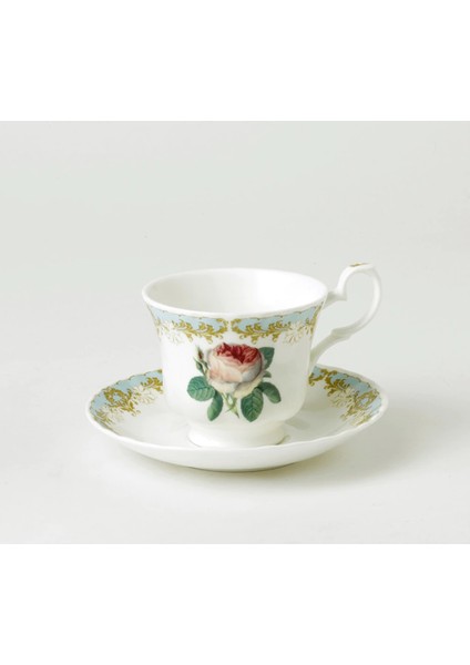 Vintage Rose Porselen Mavi 2'li Çay Fincanı Seti Fine Bone China England 2012