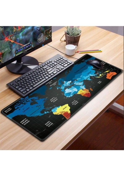 70X30 cm Dünya Haritası Desenli Kaydırmaz Taban Mouse Pad