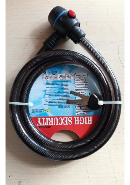 Zhongli Cable Lock 15X1500 mm Boyunda  Dayanıklı Bisiklet ve Motor Kilidi