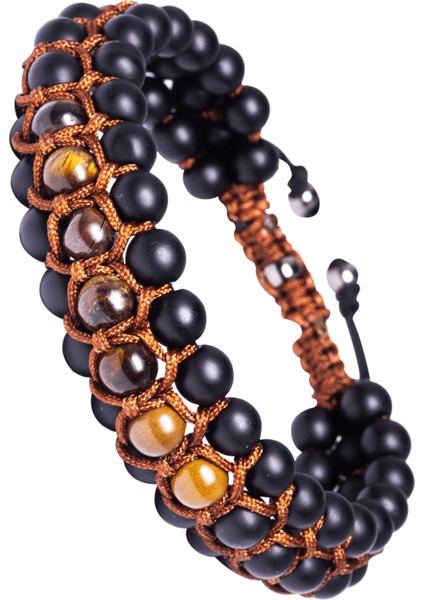 Kahverengi Makrome Kaplan Gözü Bileklik