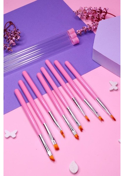 Tırnak Süsleme Nail Art 8'li Fırça Seti Pembe Renk Iman Of Noble