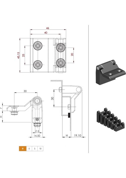 Yataklı Menteşe H-0 mm - Siyah Boyalı