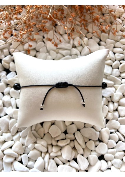 Obsidyen Doğal Taş 925 Ayar Gümüş Mors Alfabesi Bileklik + Bileklik fiyatları