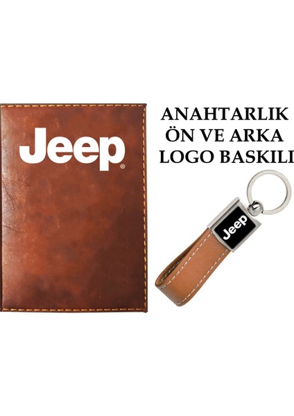 Jeep Logolu Taba Ruhsat Kabı ve Jeep Logolu Anahtarlık