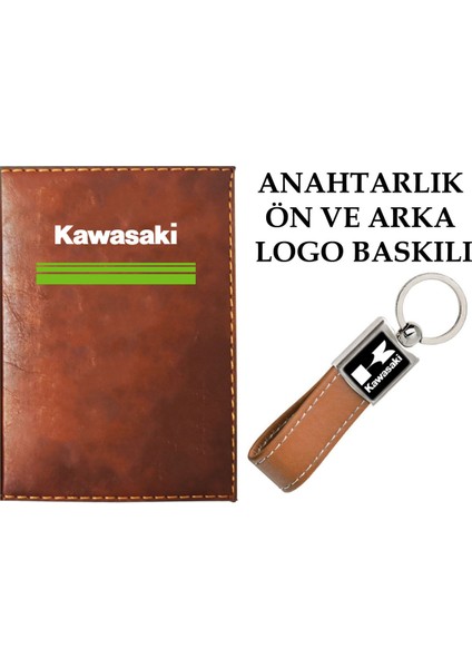 Kawasakı Logolu Taba Ruhsat Kabı ve Kawasakı Logolu Anahtarlık