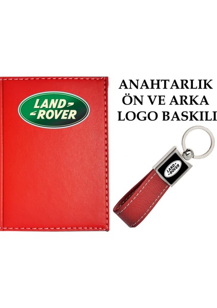 Land Rover Logolu Kırmızı Ruhsat Kabı ve Land Rover Logolu Anahtarlık