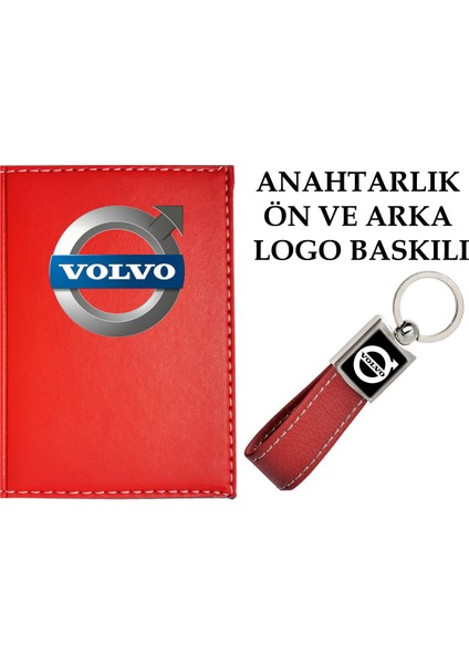 Volvo Logolu Kırmızı Ruhsat Kabı ve Volvo Logolu Anahtarlık