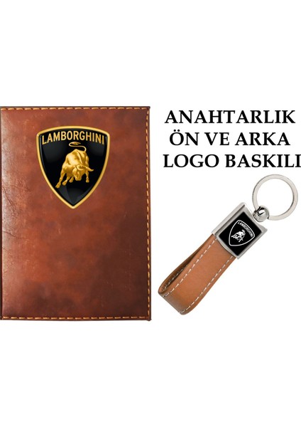 Lamborghını Logolu Taba Ruhsat Kabı ve Lamborghını Logolu Anahtarlık