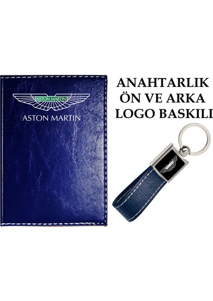 Aston Martını Logolu Lacivert Ruhsat Kabı ve Aston Martını Logolu Anahtarlık