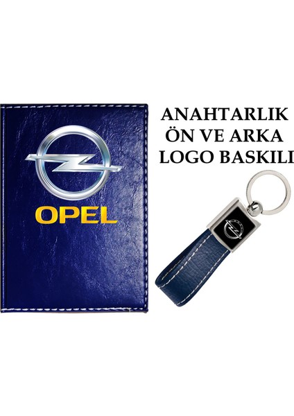 Opel Logolu Lacivert Ruhsat Kabı ve Opel Logolu Anahtarlık
