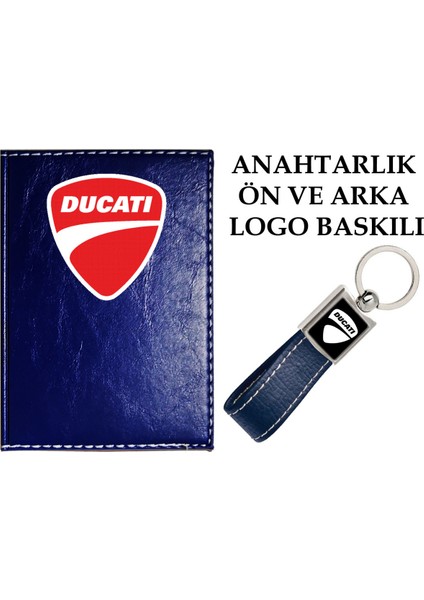 Ducatı Logolu Lacivert Ruhsat Kabı ve Ducatı Logolu Anahtarlık