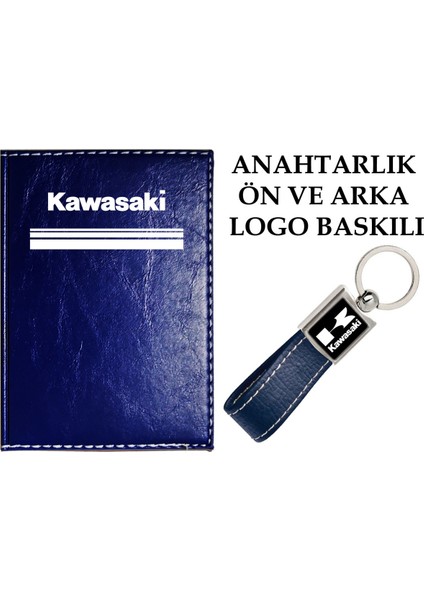 Kawasakı Logolu Lacivert Ruhsat Kabı ve Kawasakı Logolu Anahtarlık