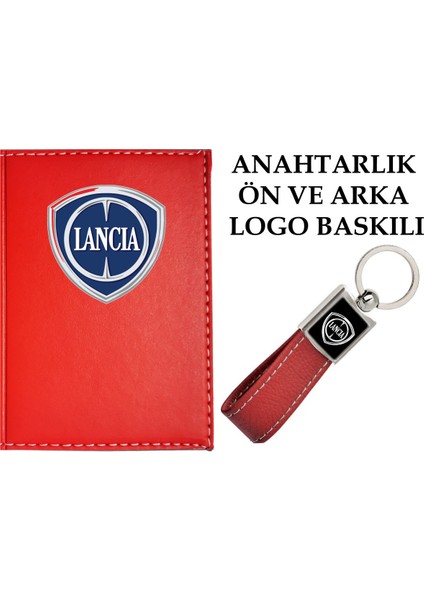 Lancıa Logolu Kırmızı Ruhsat Kabı ve Lancıa Logolu Anahtarlık
