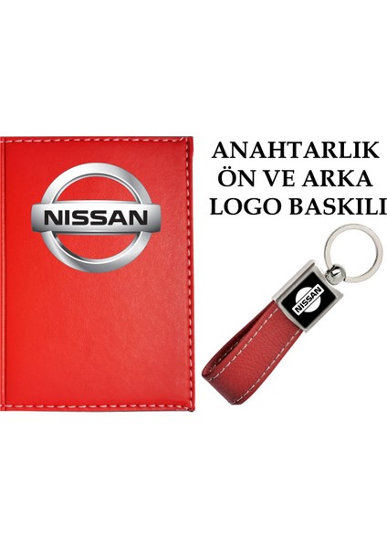 Nıssan Logolu Kırmızı Ruhsat Kabı ve Nıssan Logolu Anahtarlık