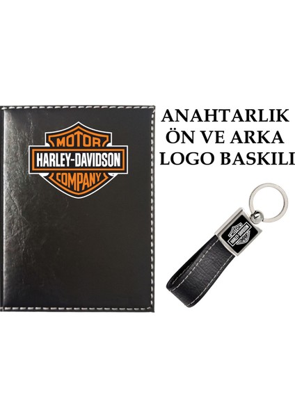 Harley Davıdson Logolu Siyah Ruhsat Kabı ve Harley Davıdson Logolu Anahtarlık