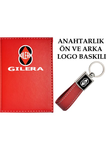 Gılera Logolu Kırmızı Ruhsat Kabı ve Gılera Logolu Anahtarlık