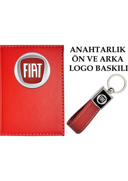 Fiat Logolu Kırmızı Ruhsat Kabı ve Fiat Logolu Anahtarlık