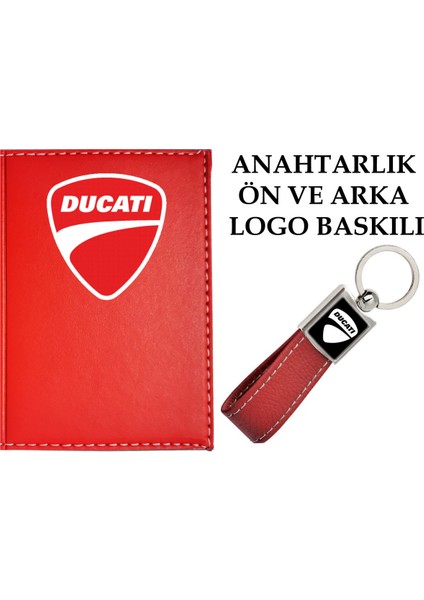 Ducatı Logolu Kırmızı Ruhsat Kabı ve Ducatı Logolu Anahtarlık