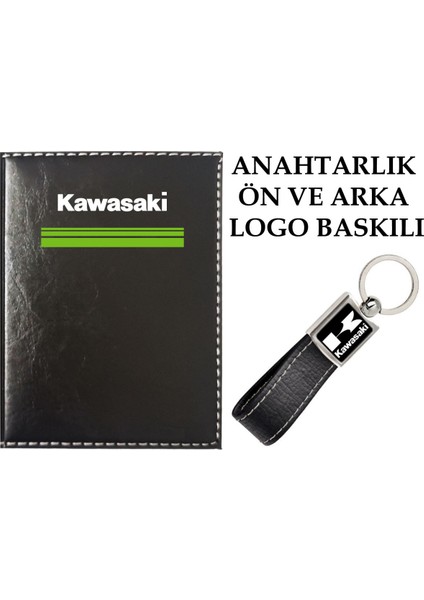 Kawasakı Logolu Siyah Ruhsat Kabı ve Kawasakı Logolu Anahtarlık