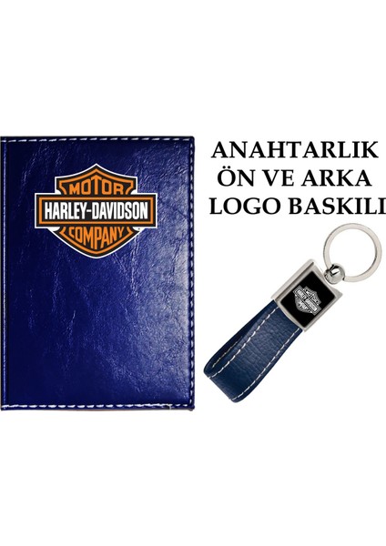 Harley Davıdson Logolu Lacivert Ruhsat Kabı ve Harley Davıdson Logolu Anahtarlık