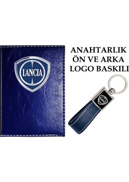 Lancıa Logolu Lacivert Ruhsat Kabı ve Lancıa Logolu Anahtarlık