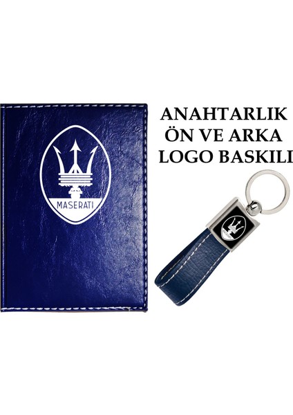Maseratı Logolu Lacivert Ruhsat Kabı ve Maseratı Logolu Anahtarlık