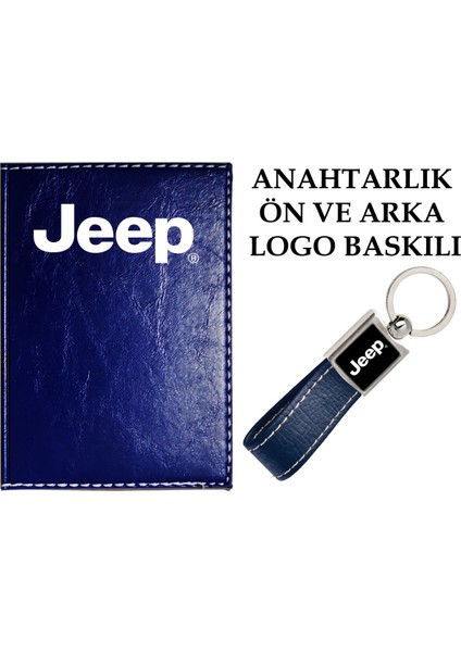 Jeep Logolu Lacivert Ruhsat Kabı ve Jeep Logolu Anahtarlık