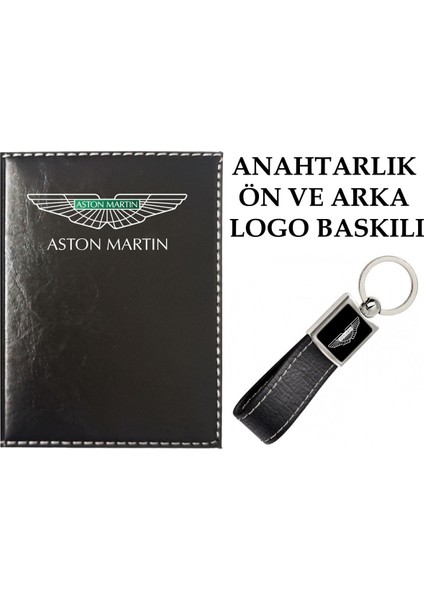 Aston Martını Logolu Siyah Ruhsat Kabı ve Aston Martını Logolu Anahtarlık