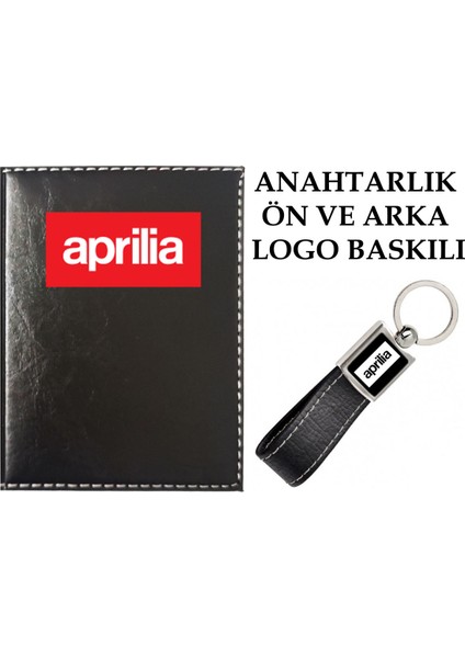 Aprılla Logolu Siyah Ruhsat Kabı ve Aprılla Logolu Anahtarlık