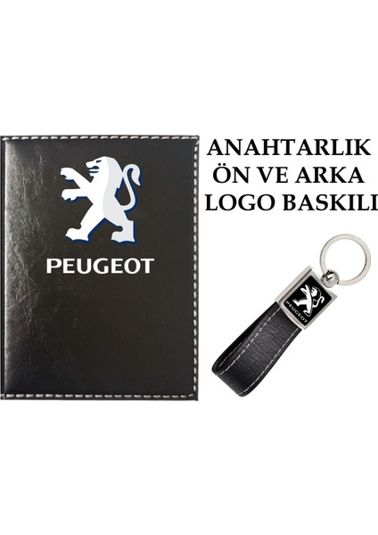 Peugeot Logolu Siyah Ruhsat Kabı ve Peugeot Logolu Anahtarlık