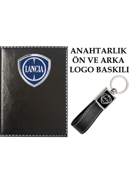 Lancıa Logolu Siyah Ruhsat Kabı ve Lancıa Logolu Anahtarlık