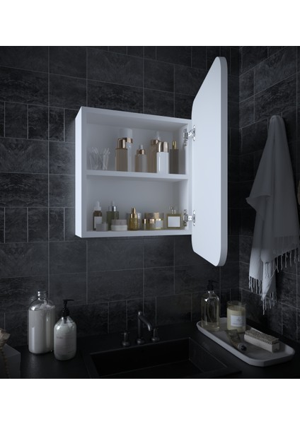 Beyaz Oval Dekorasyon Banyo Dolabı