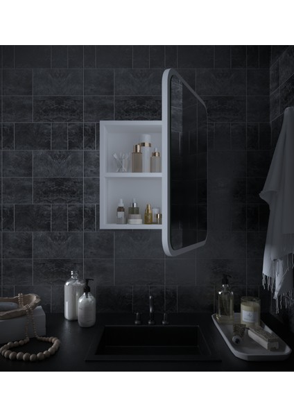 Beyaz Oval Dekorasyon Banyo Dolabı