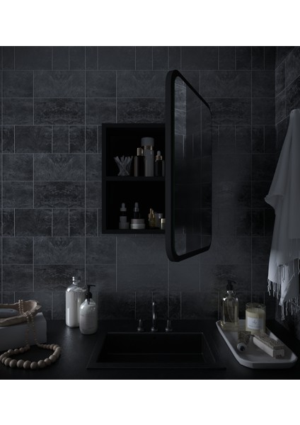 Siyah Oval Dekorasyon Banyo Dolabı