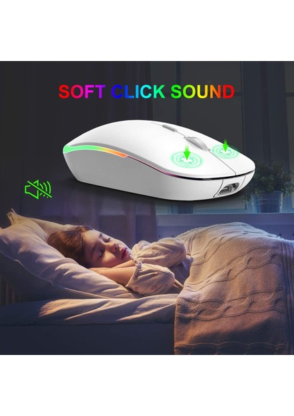 Venta Caliente Rgb Kablosuz Fare, 2.4g Şarj Edilebilir Sessiz Kablosuz Bluetooth Fare, LED Ergonomik Fare (Yurt Dışından)