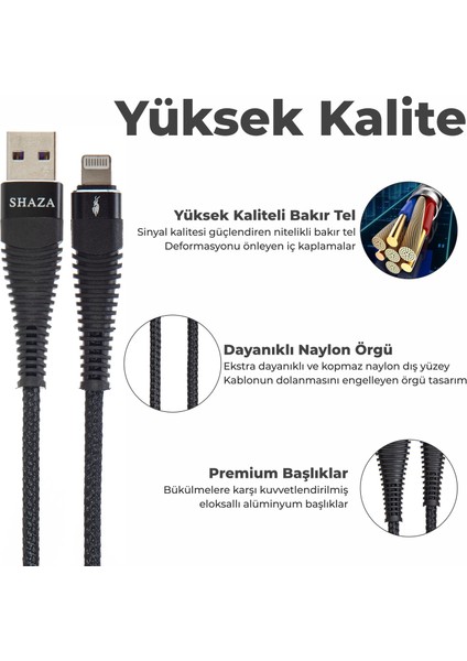 Apple iPhone Uyumlu Lightning 5A 100 W Örgülü Hızlı Şarj ve Data Kablosu 1 Metre