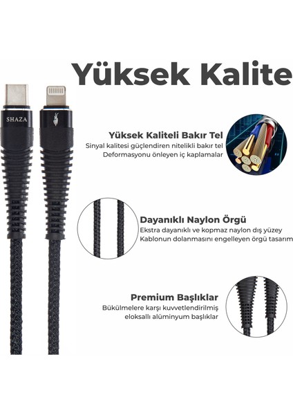 Apple iPhone Uyumlu Lightning To Type-C Pd 5A 100 W Örgülü Hızlı Şarj ve Data Kablosu 1 Metre