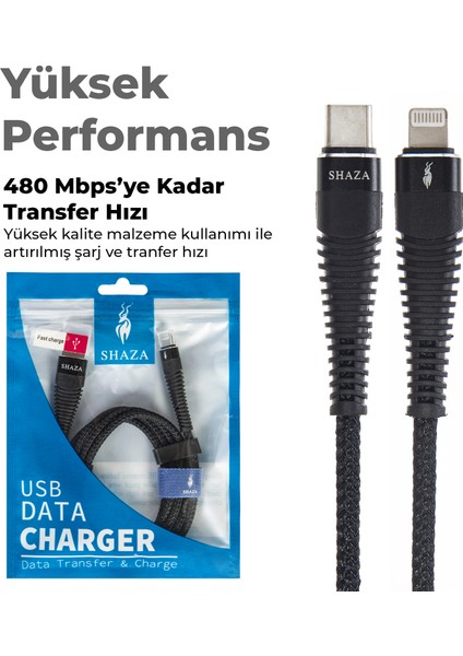 Apple iPhone Uyumlu Lightning To Type-C Pd 5A 100 W Örgülü Hızlı Şarj ve Data Kablosu 1 Metre