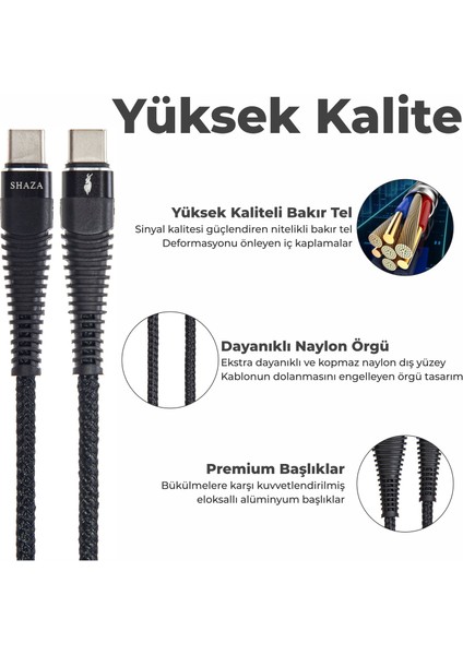 Type-C To Type-C Pd 5A 100 W Örgülü Hızlı Şarj ve Data Kablosu 1 Metre