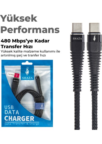 Type-C To Type-C Pd 5A 100 W Örgülü Hızlı Şarj ve Data Kablosu 1 Metre