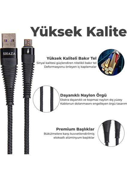 USB Micro 5A 100 W Örgülü Hızlı Şarj ve Data Kablosu 1 Metre