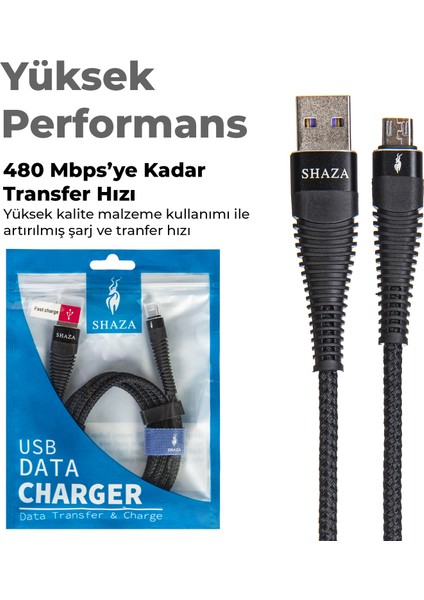 USB Micro 5A 100 W Örgülü Hızlı Şarj ve Data Kablosu 1 Metre