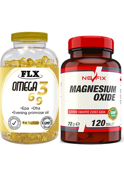 Omega 3-6-9 Balık Yağı 90 Softgel Nevfix Magnesium Oxide Magnezyum 250 Mg 120 Tablet