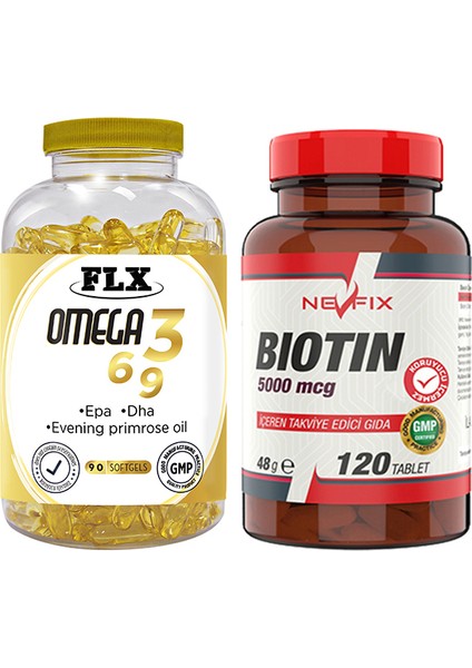 Omega 3-6-9 Balık Yağı 90 Softgel Nevfix Biotin 5000 Mcg 120 Tablet