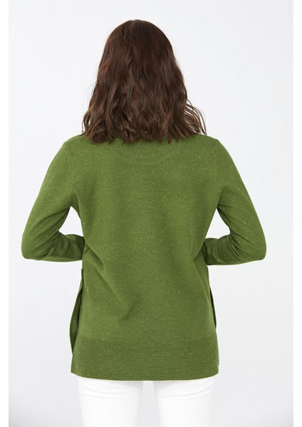 Kadın Yanları ve Eteği Düğmeli Simli Kazak 02421370 Yeşil indirimleri