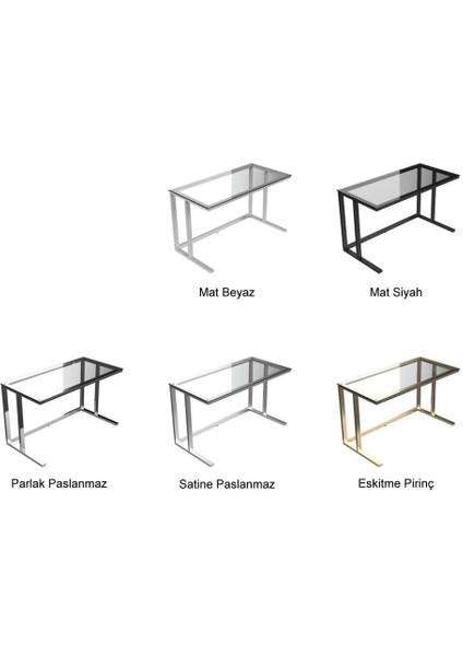 Tekli Desk Çalışma Masası - Parlak Paslanmaz Ayak Füme Cam