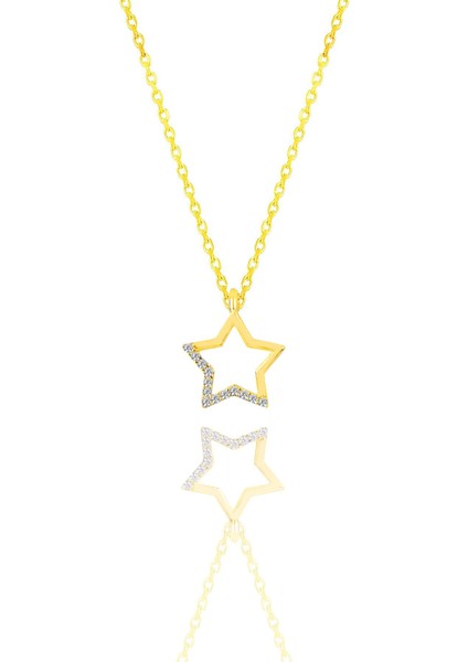 Gümüş Altın Yaldızlı Zirkon Taşlı Yıldız Kolye